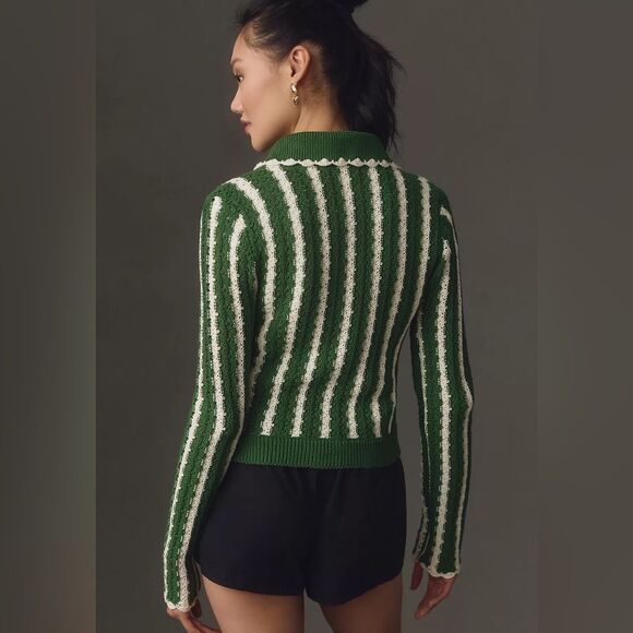 Anthropologie 4SI3NNA Collared Crochet Open-Stitch Cardigan Sweater NWT - Picture 4 of 9